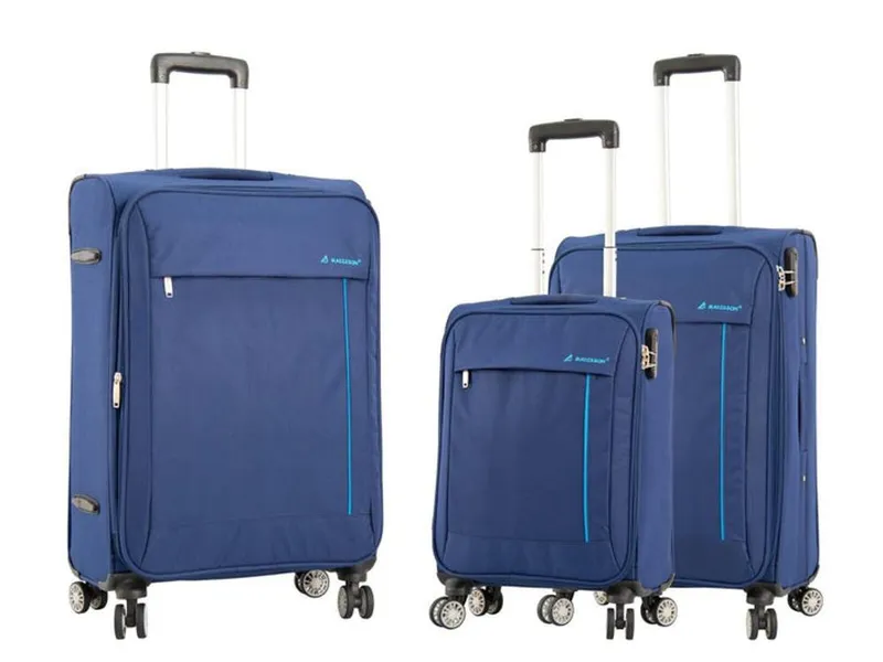 Infinity Leather Lightweight Soft Casing Travel Luggage Suitcase in Blue Size: Large - Blue