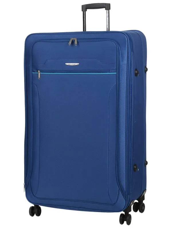 Infinity Leather Lightweight Soft Suitcases 4 Wheel Travel Luggage Expandable in Blue Size: Large - Blue