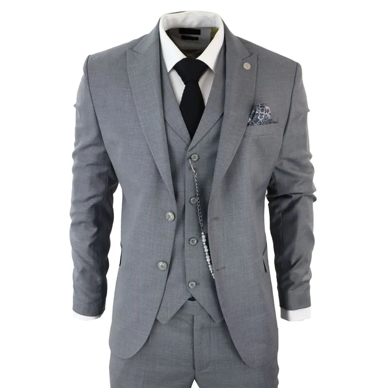 Infinity Leather Men's Classic 3-Piece Plain Suit in Grey Size: 38R Grey 38R