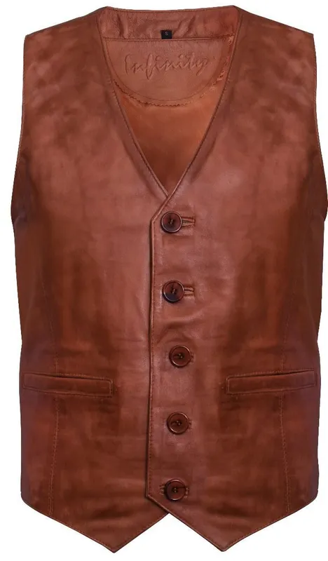 Infinity Leather Mens Classic Waistcoat-Chester - Tan - Size Medium