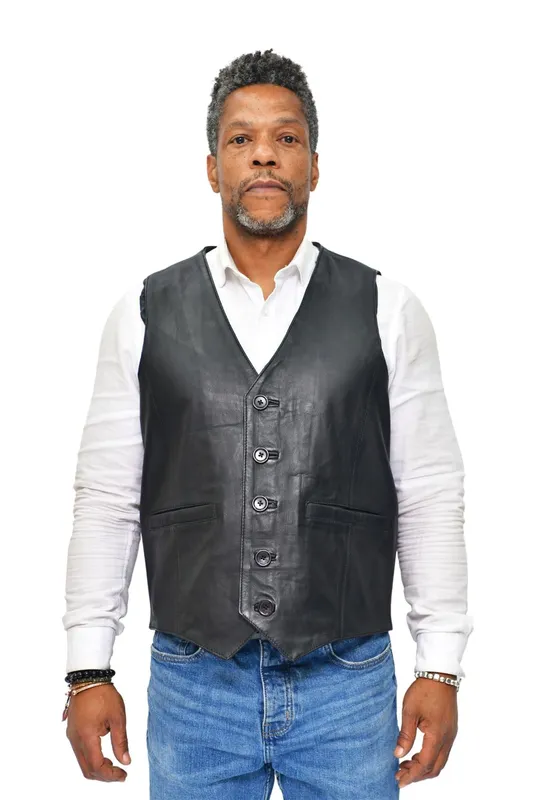 Infinity Leather Mens Classic Waistcoat-Chester - Black - Size 2xl
