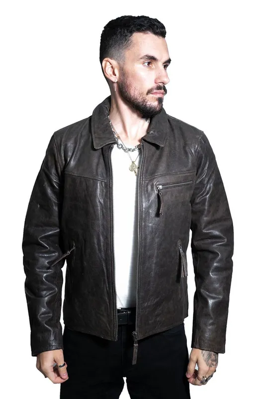 Infinity Leather Mens Harrington Cow Hide Jacket-Lima - Brown - Size 3xl