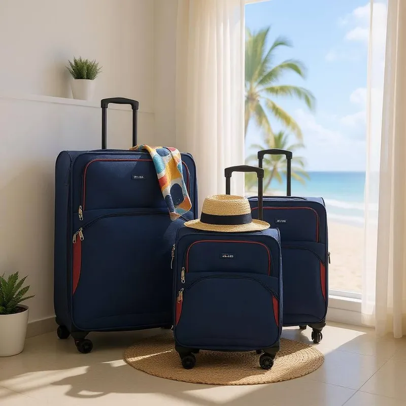 Infinity Leather Expandable Soft 8 Wheel Lightweight Suitcase Luggage Travel Bags in Blue Size: Medium - Blue