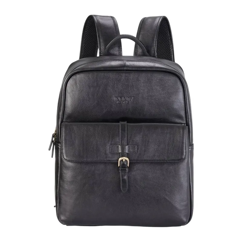 Infinity Leather Genuine Leather Vintage Laptop Backpack Travel Bag - Cove in Black Black