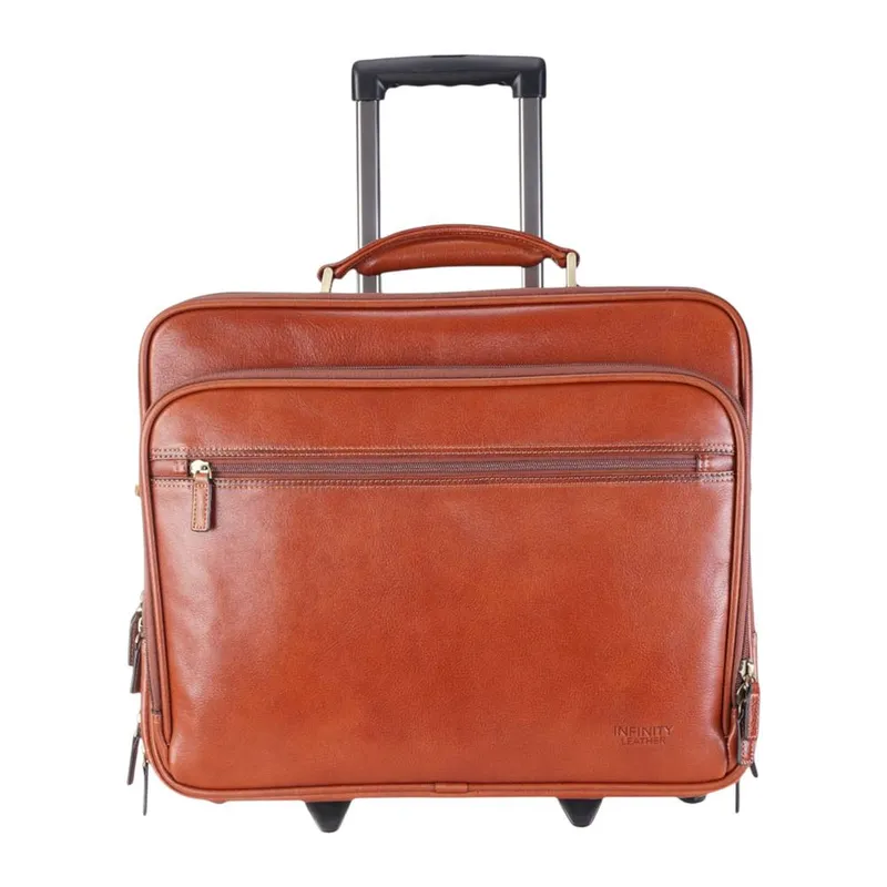 Infinity Leather Genuine Leather Wheel Laptop Briefcase Travel Cabin Pilot Bag - Nomad in Tan Tan One Size