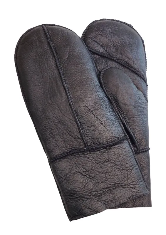 Infinity Leather Unisex Genuine Real Sheepskin Leather Mittens Warm Gloves in Black Size: Small - Black - Size: S