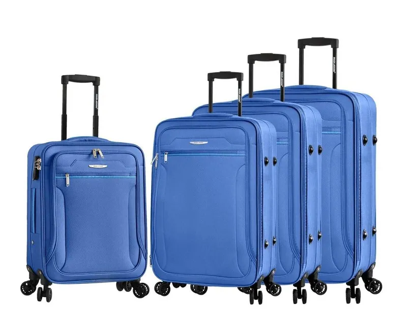 Infinity Leather Lightweight Soft Luggage Travel Suitcases Set of 4 in Blue - Blue