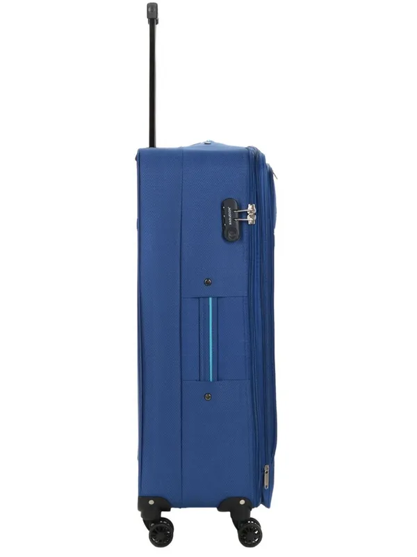 Infinity Leather Lightweight Soft Suitcases 4 Wheel Travel Luggage Expandable in Blue Size: Large - Blue - Size: L