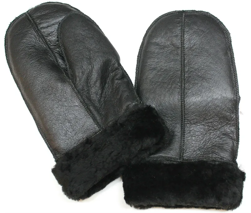 Infinity Leather Unisex Sheepskin Mittens - Black - Size Small