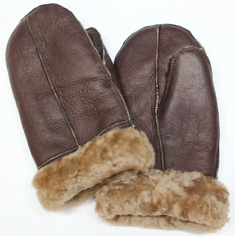 Infinity Leather Unisex Sheepskin Mittens - Brown - Size Small