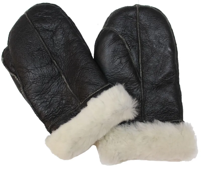 Infinity Leather Unisex Sheepskin Mittens - Brown - Size Small