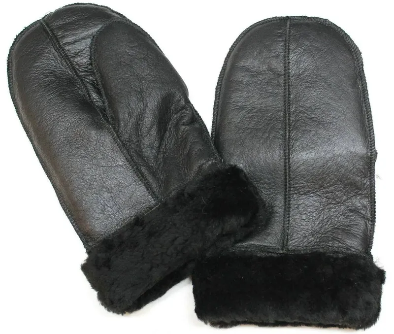 Infinity Leather Unisex Sheepskin Mittens in Black Size: Medium - Black