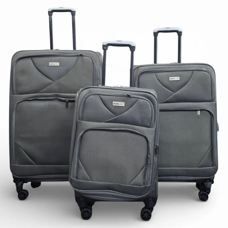 Infinity Leather Soft Shell Lightweight Grey Nylon 4 Wheel Suitcases - Seas Size: Large - Grey - Size: L