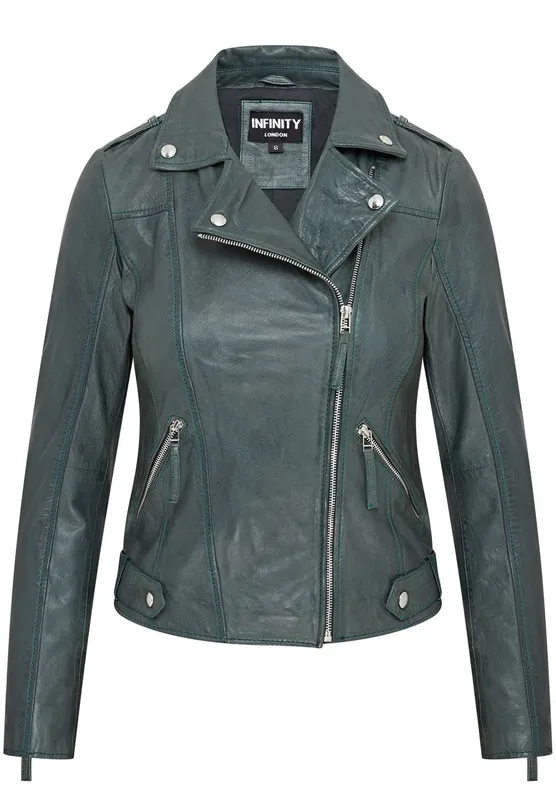 Infinity Leather Women's Biker Leather Jacket - Denver in Green Size: 12 - Green