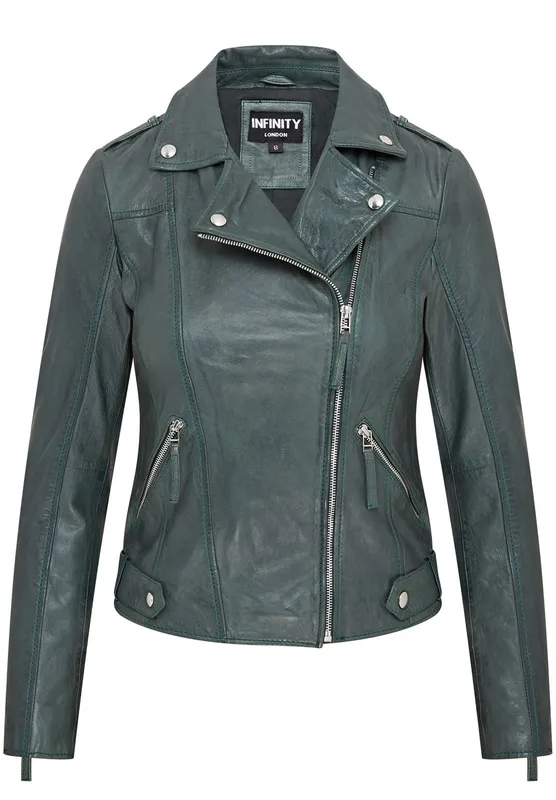 Infinity Leather Women's Biker Leather Jacket - Denver in Green Size: 8 Green 8