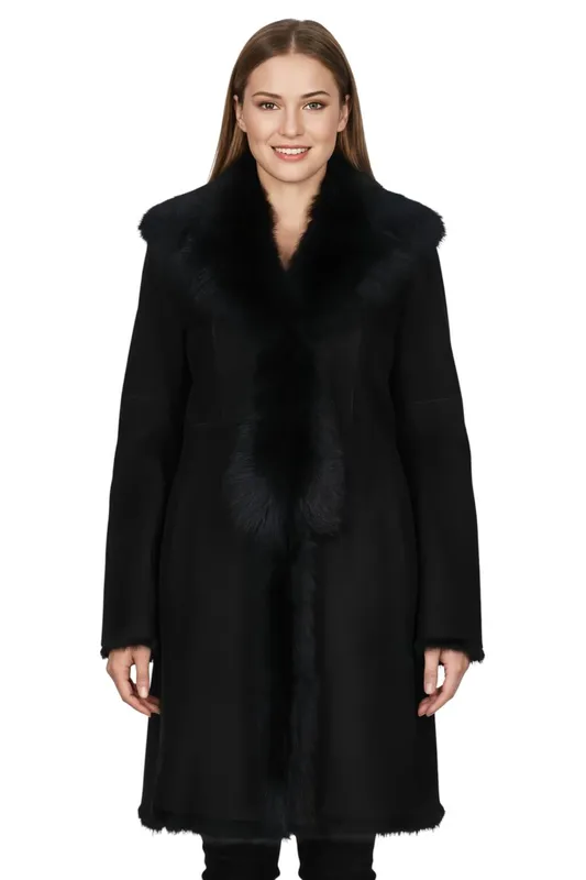 Infinity Leather Women's Genuine Toscana Sheep Suede Leather Trench Coat- Celeste in Black Size: 8 Black 8