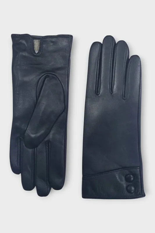 Infinity Leather Women's Italian Leather Button Design Soft Wool-Lined Winter Gloves in Black Size: XL Black XL
