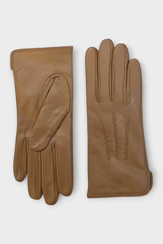 Infinity Leather Women's Italian Leather Stitch Line Design Soft Wool Lining Winter Gloves in Tan Size: Large - Tan