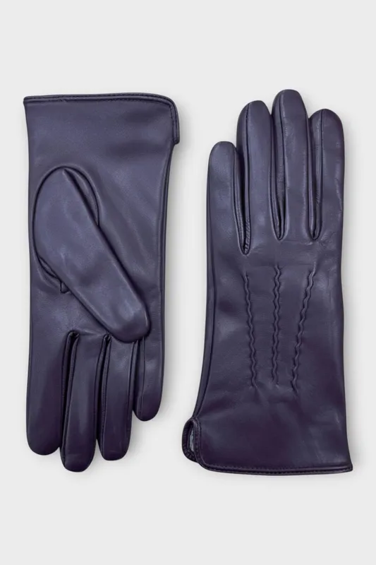 Infinity Leather Women's Italian Leather Stitch Line Design Soft Wool Lining Winter Gloves in Purple Size: Large - Purple