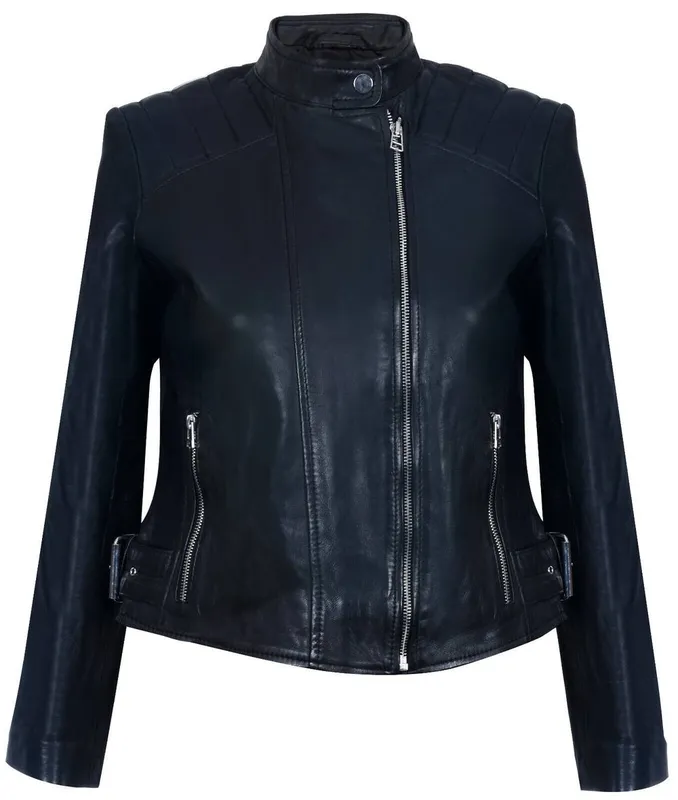 Infinity Leather Women's Leather Biker Jacket-Celaya in Black Size: 8 - Black