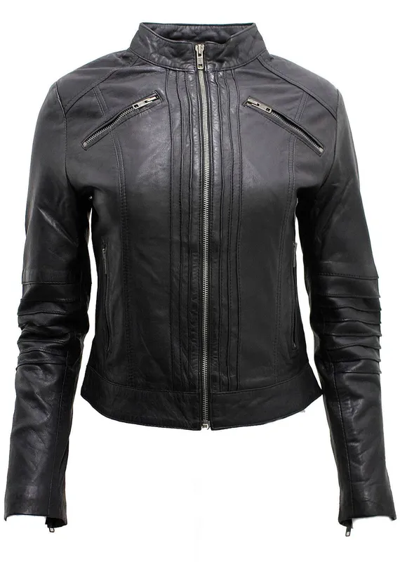 Infinity Leather Women's Leather Biker Jacket-Konya in Black Size: 8 - Black