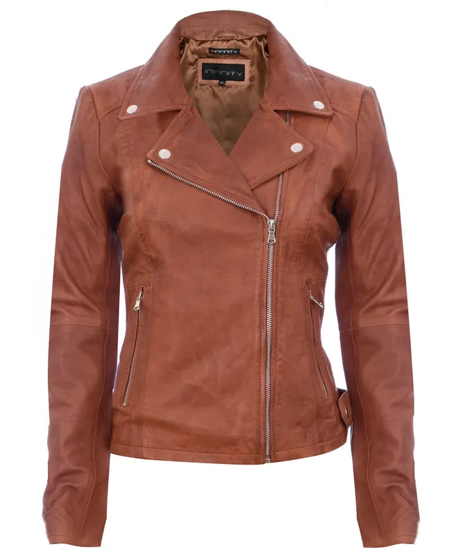 Infinity Leather Women's Leather Biker Jacket - Sacramento in Tan Size: 10 Tan