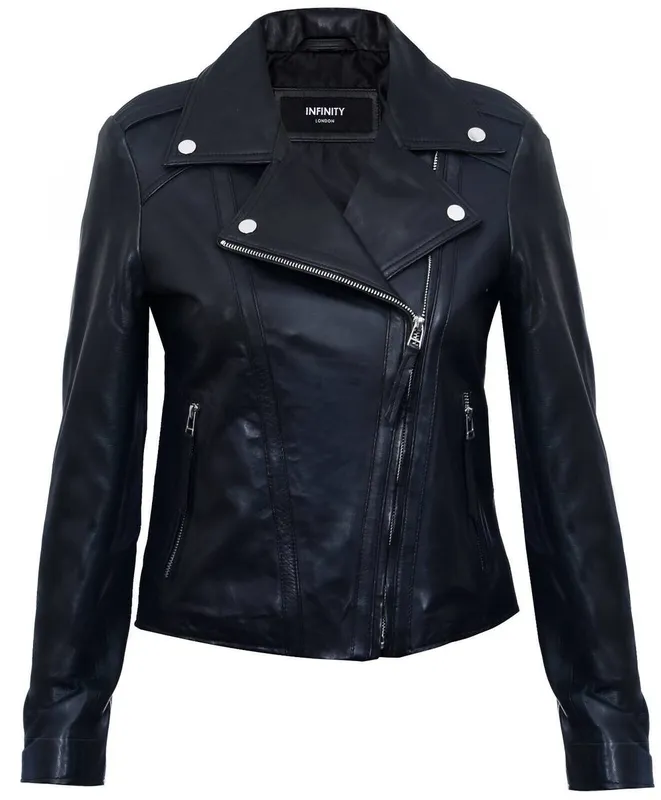 Infinity Leather Women's Leather Biker Jacket-Tamale in Black Size: 8 - Black