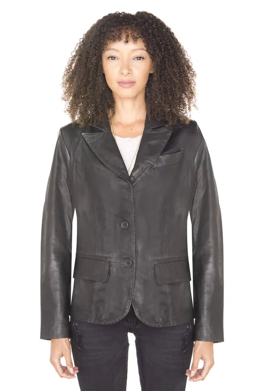 Infinity Leather Women's Leather Blazer Jacket-Seregno in Black Size: 24 - Black