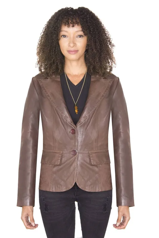 Infinity Leather Womens Blazer Jacket-Seregno - Brown - Size 18 Uk