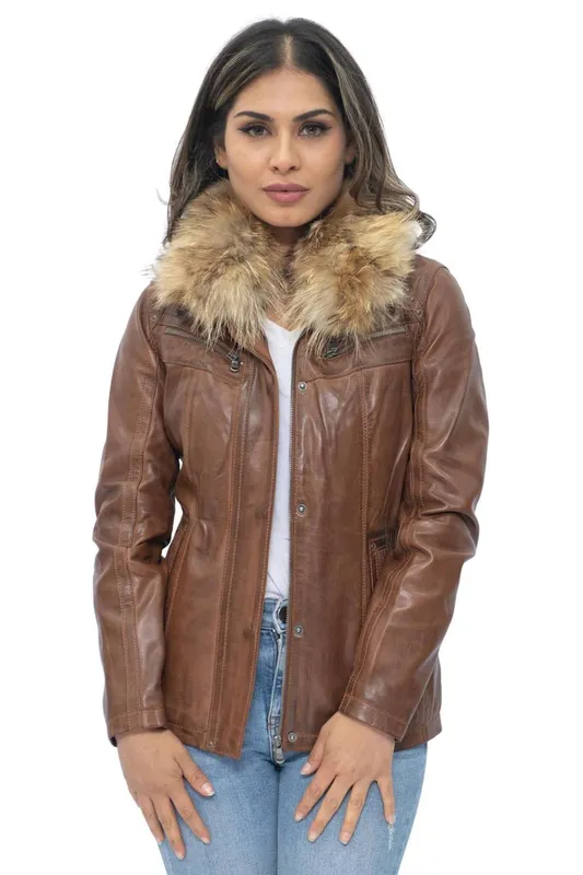 Infinity Leather Women's Leather Parker Jacket-Arvada in Tan Size: 8 - Tan