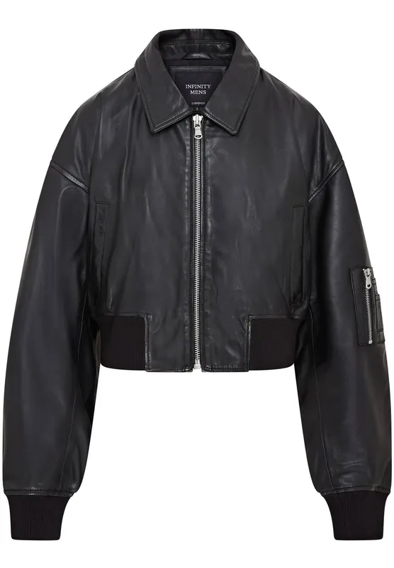 Infinity Leather Women's Oversized Leather MA-1 Bomber Jacket in Black Size: 18 - Black