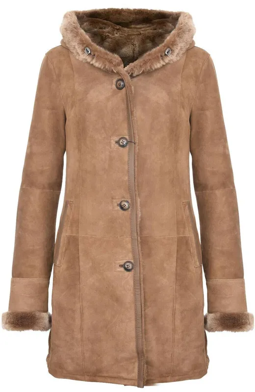 Infinity Leather Women's Suede Merino Sheepskin Parka Coat-Richmond in Light Tan Size: 10 - Light Tan