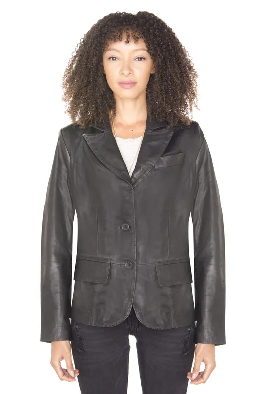 Infinity Leather Womens Blazer Jacket-Seregno - Black - Size 14 Uk