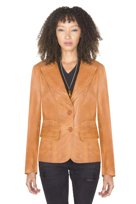 Infinity Leather Womens Blazer Jacket-Seregno - Tan - Size 8 Uk