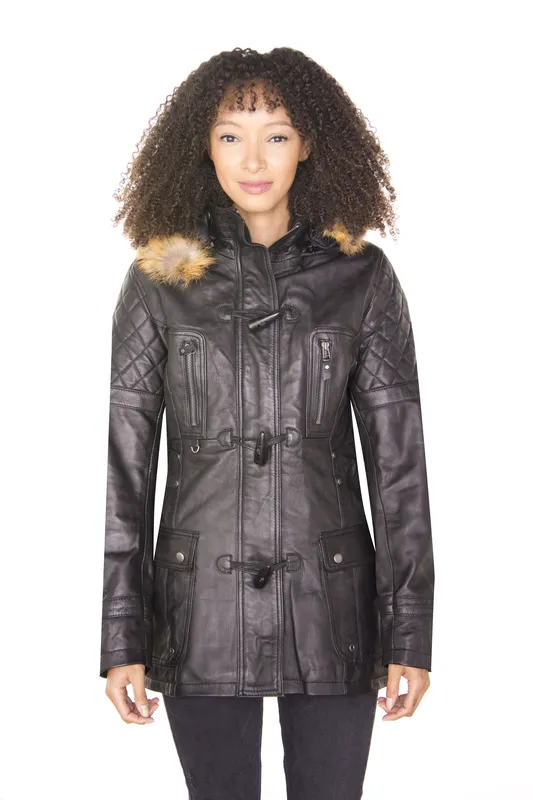 Infinity Leather Womens Quilted Parka Jacket-Brussels - Black - Size 10 Uk
