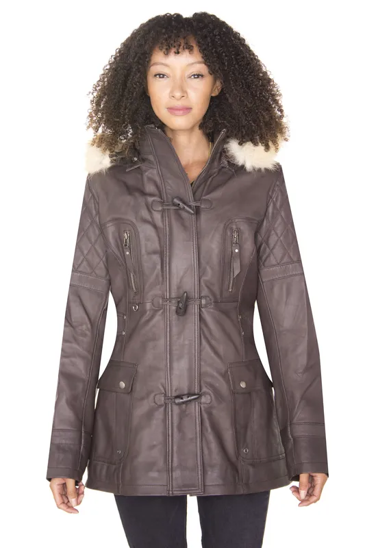 Infinity Leather Womens Quilted Parka Jacket-Brussels - Brown - Size 12 Uk