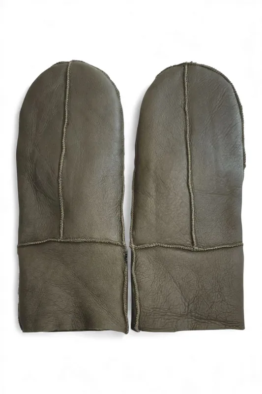 Infinity Unisex Genuine Sheep Leather Mittens Warm Gloves - - Size: L