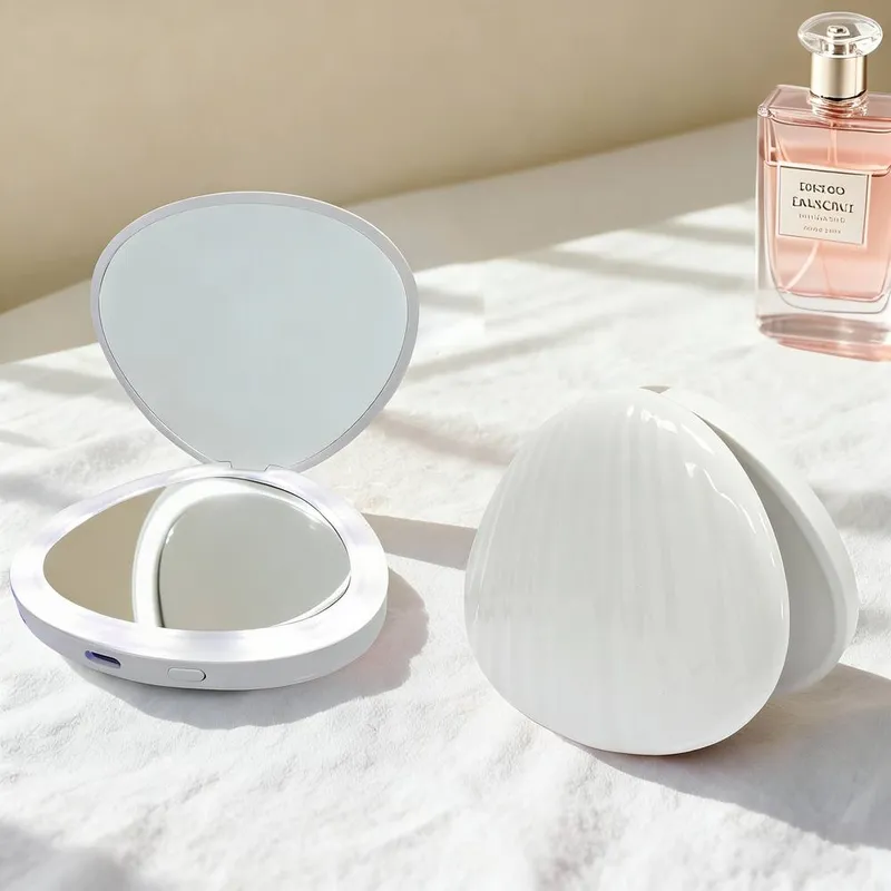 Inmtfei Portable LED Makeup Mirror, Magnified Rechargeable Foldable in White - White - Size: One Size