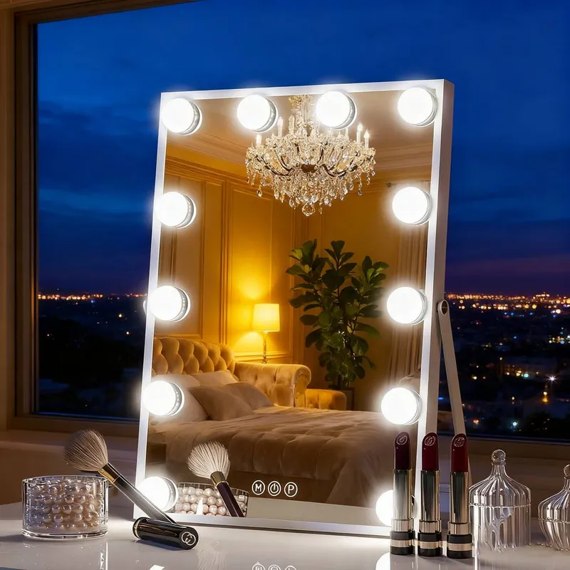 Inmtfei Unisex White Hollywood Vanity Makeup Mirror w/ 12 Bulbs 30x41cm White female