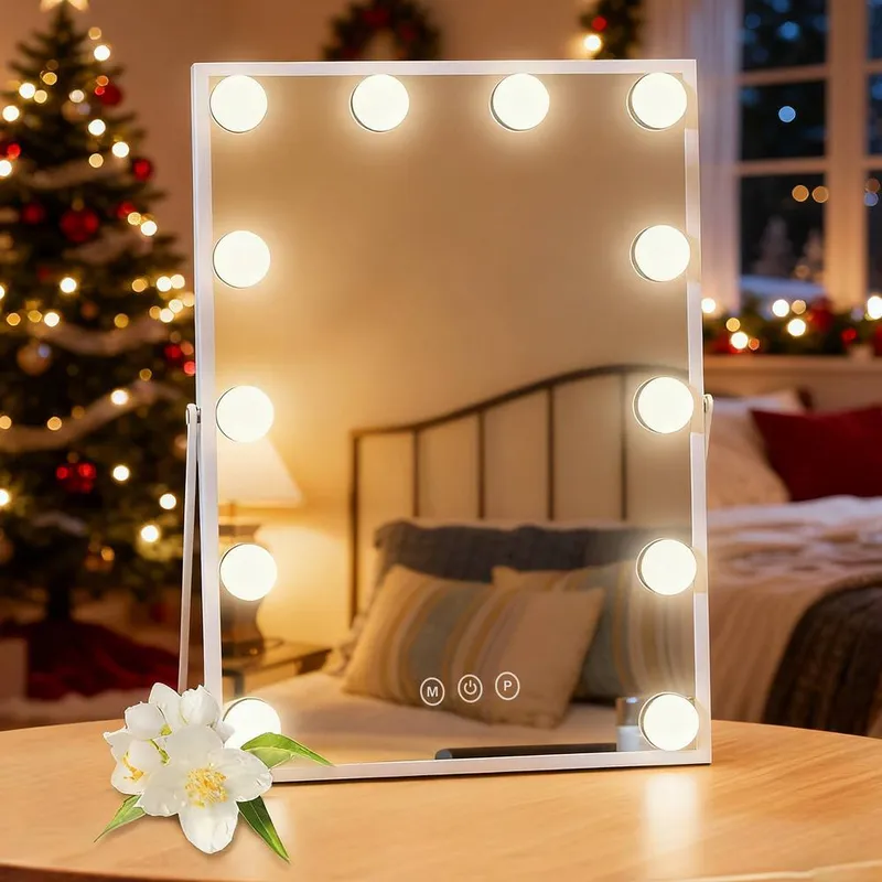 Inmtfei White Hollywood Vanity Mirror with 12 Bulbs 30×41 cm White