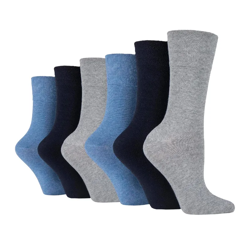 Iomi FootNurse + Gentle Grip 6 Pairs Ladies Diabetic Socks - Blue/Grey