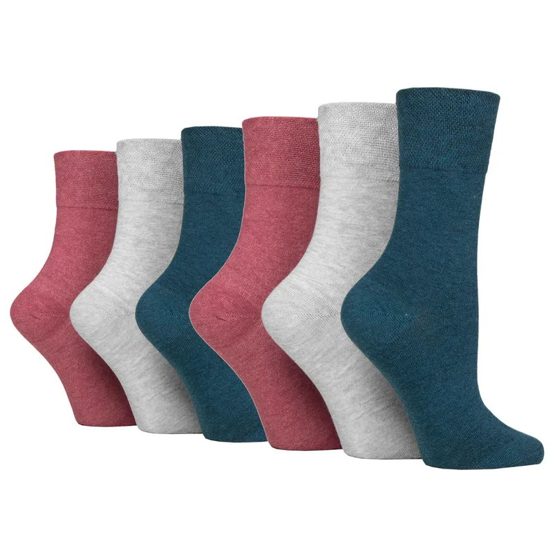 Iomi FootNurse + Gentle Grip 6 Pairs Ladies Diabetic Socks - Coral Mix