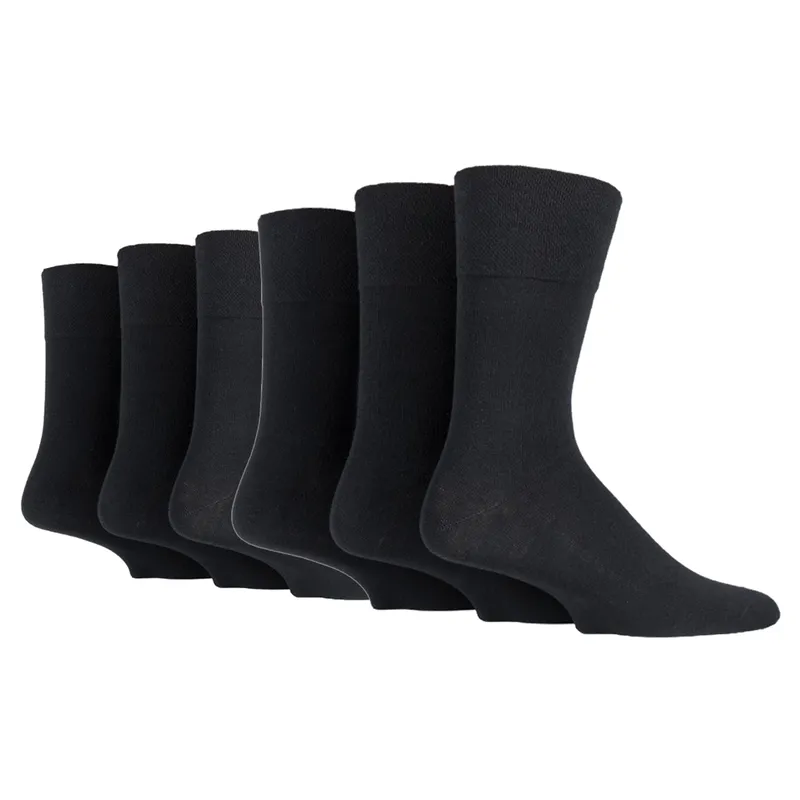 Iomi FootNurse + Gentle Grip 6 Pairs Men's BigFoot Diabetic Socks - Black