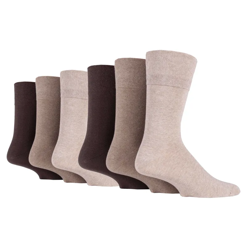 Iomi FootNurse + Gentle Grip 6 Pairs Men's Diabetic Socks - Brown