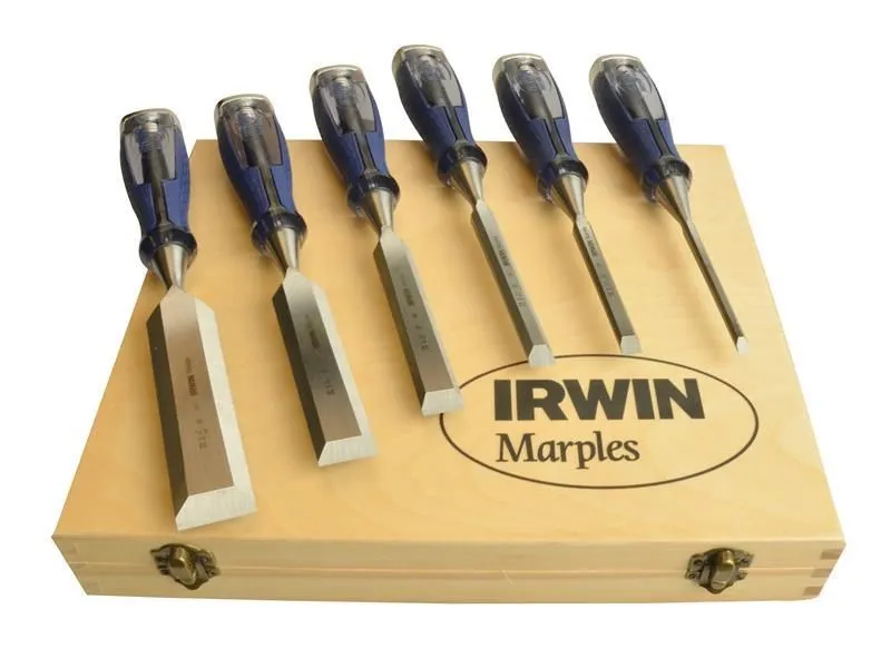 Irwin Marples M750 Splitproof Pro Bevel Edge Chisel Set, 6 Piece in Blue Blue