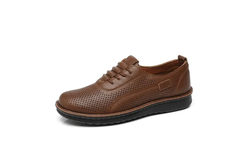 Ivachy Women's Comfort Breathable Perforated Lace Up Casual Shoes in Camel Size: 5 Camel 5