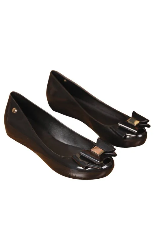 Ivachy Women's Peep Toe Jelly Ballet Pump Shoes Shinny in Black Size: 6 - Black