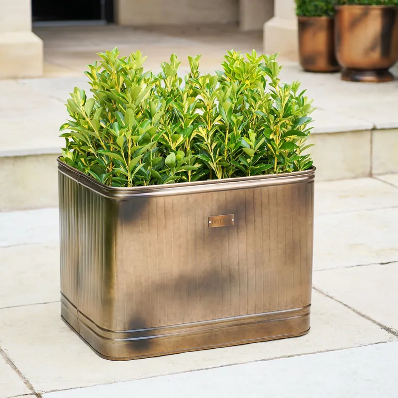 Ivyline Outdoor Hampton Rectangular Copper Metal Planter, H45cm x W80cm Copper