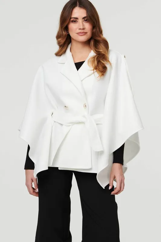 Izabel London Women's Cape Coat w/ Belt in White Size: 14 White female