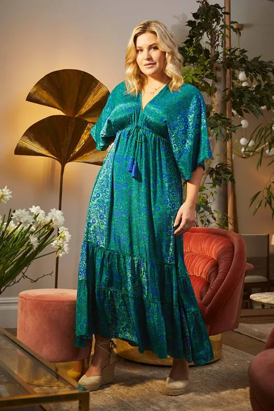 Izabel London Women's Floral Side Split Maxi Dress in Blue Size: 8 - Blue